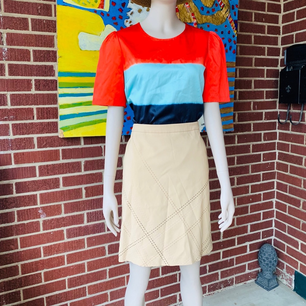 Ann Taylor Petites Tan Skirt W/ Stitching Details